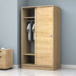Ντουλάπα ρούχων Misra Megapap δίφυλλη συρόμενη χρώμα φυσικό οξιάς 94x52x182εκ. - Image 2