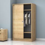 Ντουλάπα ρούχων Misra Megapap δίφυλλη συρόμενη χρώμα φυσικό οξιάς 94x52x182εκ. - Image 4