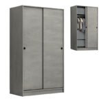 Βρες το Ντουλάπα ρούχων Misra Megapap δίφυλλη συρόμενη χρώμα γκρι σκυροδέματος 94x52x182εκ. σε μοναδική τιμή στο clickforshop.gr