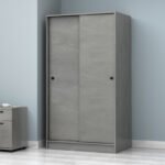 Ντουλάπα ρούχων Regio Megapap δίφυλλη συρόμενη χρώμα γκρι σκυροδέματος 100x60x181εκ. - Image 3