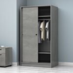 Ντουλάπα ρούχων Regio Megapap δίφυλλη συρόμενη χρώμα γκρι σκυροδέματος 100x60x181εκ. - Image 4