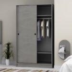 Ντουλάπα ρούχων Regio Megapap δίφυλλη συρόμενη χρώμα γκρι σκυροδέματος 120x60x200εκ. - Image 4
