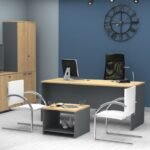 Τραπεζάκι γραφείου επαγγελματικό Venturo Megapap χρώμα ανθρακί - φυσικό οξιάς 60x60x45εκ. - Image 3