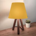 Φωτιστικό επιτραπέζιο Lander Megapap E27 ύφασμα Pvc - ξύλο χρώμα κίτρινο - καφέ 22x17x33εκ. - Image 2