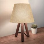 Φωτιστικό επιτραπέζιο Lander Megapap E27 ύφασμα Pvc - ξύλο χρώμα μπεζ - καφέ 22x17x33εκ. - Image 2