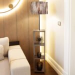 Φωτιστικό δαπέδου Launo Megapap υφασμάτινο Pvc/MDF χρώμα καφέ/καρυδί 38x38x150εκ. - Image 2