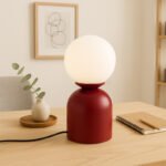 Φωτιστικό επιτραπέζιο Albus Megapap E14 μεταλλικό - γυάλινο χρώμα μπορντώ - λευκό Ø13x28εκ. - Image 2