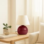 Φωτιστικό επιτραπέζιο Alaska Megapap E27 μεταλλικό - ύφασμα Pvc χρώμα μπορντώ - κρεμ Ø22x30εκ. - Image 2