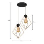 Φωτιστικό οροφής Nura Megapap E27 μεταλλικό δίφωτο χρώμα χρυσό 40x40x70εκ. - Image 3