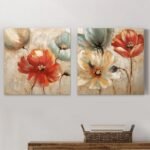 Πίνακες σε καμβά "Flowers" Megapap 2 τμχ. ψηφιακής εκτύπωσης 103x50x3εκ. - Image 2