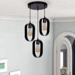 Φωτιστικό οροφής Mordo Megapap E27 μεταλλικό τρίφωτο χρώμα μαύρο 40x40x70εκ. - Image 2