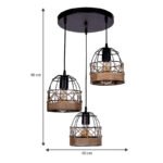 Φωτιστικό οροφής Lino Megapap E27 μεταλλικό - σχοινί τρίφωτο χρώμα μαύρο 40x40x80εκ. - Image 3