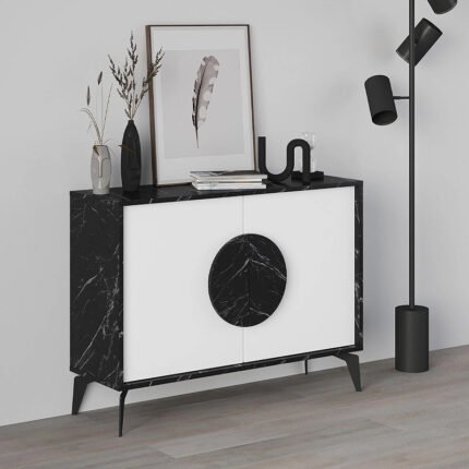 Βρες το Μπουφές Gora Megapap χρώμα μαύρο εφέ μαρμάρου - λευκό 110x35