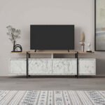 Έπιπλο τηλεόρασης Hanley Megapap χρώμα λευκό εφέ μαρμάρου 160x35,6x48εκ. - Image 3