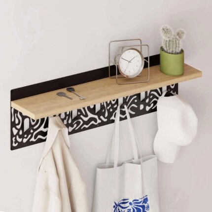 Βρες το Κρεμάστρα τοίχου Novo Megapap από  μέταλλο - μελαμίνη χρώμα sapphire oak - μαύρο 80x12