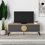 Έπιπλο τηλεόρασης Gora Megapap χρώμα sapphire oak - silky black 140x35,6x51εκ. - Image 3