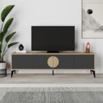 Έπιπλο τηλεόρασης Gora Megapap χρώμα sapphire oak - silky black 180x35,6x51εκ. - Image 3