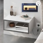 Βρες το Κομοδίνο επιτοίχιο Brik Megapap με LED χρώμα λευκό - γκρι ρετρό 45x30x18εκ. σε μοναδική τιμή στο clickforshop.gr