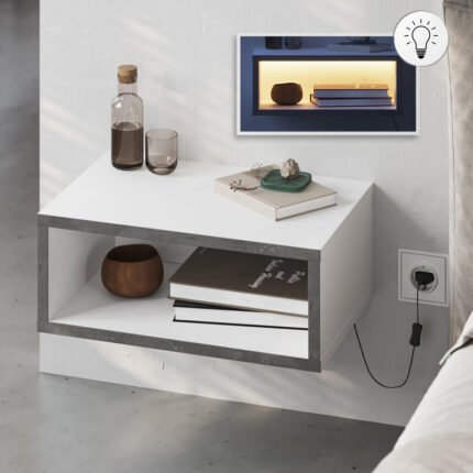 Βρες το Κομοδίνο επιτοίχιο Brik Megapap με LED χρώμα λευκό - γκρι ρετρό 45x30x18εκ. σε μοναδική τιμή στο clickforshop.gr