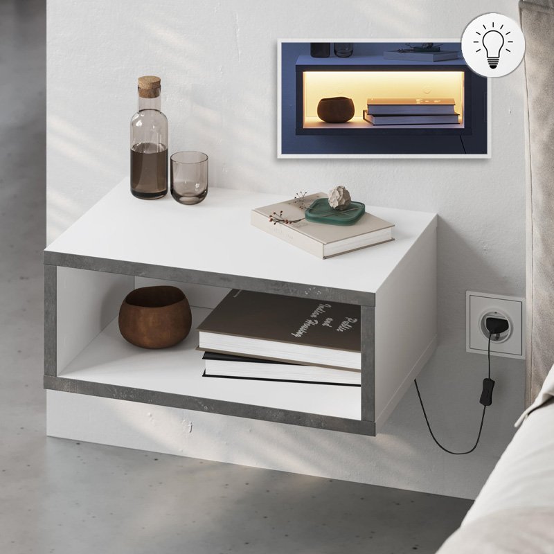 Κομοδίνο επιτοίχιο Brik Megapap με LED χρώμα λευκό - γκρι ρετρό 45x30x18εκ. Βρες το Κομοδίνο επιτοίχιο Brik Megapap με LED χρώμα λευκό - γκρι ρετρό 45x30x18εκ. σε μοναδική τιμή στο clickforshop.gr