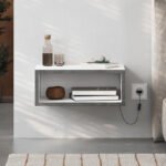 Κομοδίνο επιτοίχιο Brik Megapap με LED χρώμα λευκό - γκρι ρετρό 45x30x18εκ. - Image 5