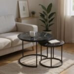 Τραπεζάκια σαλονιού Gary Megapap Mdf - μεταλλικό χρώμα μαύρο εφέ μαρμάρου 65x65x44εκ. - Image 2