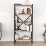 Βιβλιοθήκη Jocasta Megapap μεταλλική - μελαμίνης χρώμα pine oak 66x34x160εκ. - Image 3