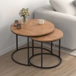 Βρες το Τραπεζάκι σαλονιού σετ 2 τμχ Hilal Megapap χρώμα pine oak Ø66x49