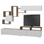 Σύνθεση τηλεόρασης Stamatia Megapap χρώμα λευκό - καρυδί 210x36,8x46,8εκ. - Image 5