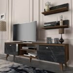 Βρες το Έπιπλο τηλεόρασης Colin Megapap χρώμα καρυδί - μαύρο εφέ μαρμάρου 150x29