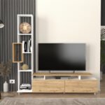 Σύνθεση τηλεόρασης Tulip Megapap χρώμα λευκό - sepet oak 160x29,5x160εκ. - Image 4