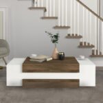 Τραπεζάκι σαλονιού Nora Megapap χρώμα λευκό - καρυδί 110x60,6x31εκ. - Image 3