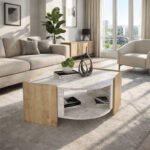 Τραπεζάκι σαλονιού Marbel Megapap χρώμα sapphire oak - λευκό εφέ μαρμάρου 75x75x40εκ. - Image 2