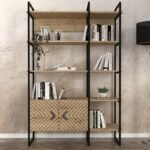 Βιβλιοθήκη Eduardo Megapap μεταλλική - μελαμίνης χρώμα sapphire oak 120x39x180εκ. - Image 3