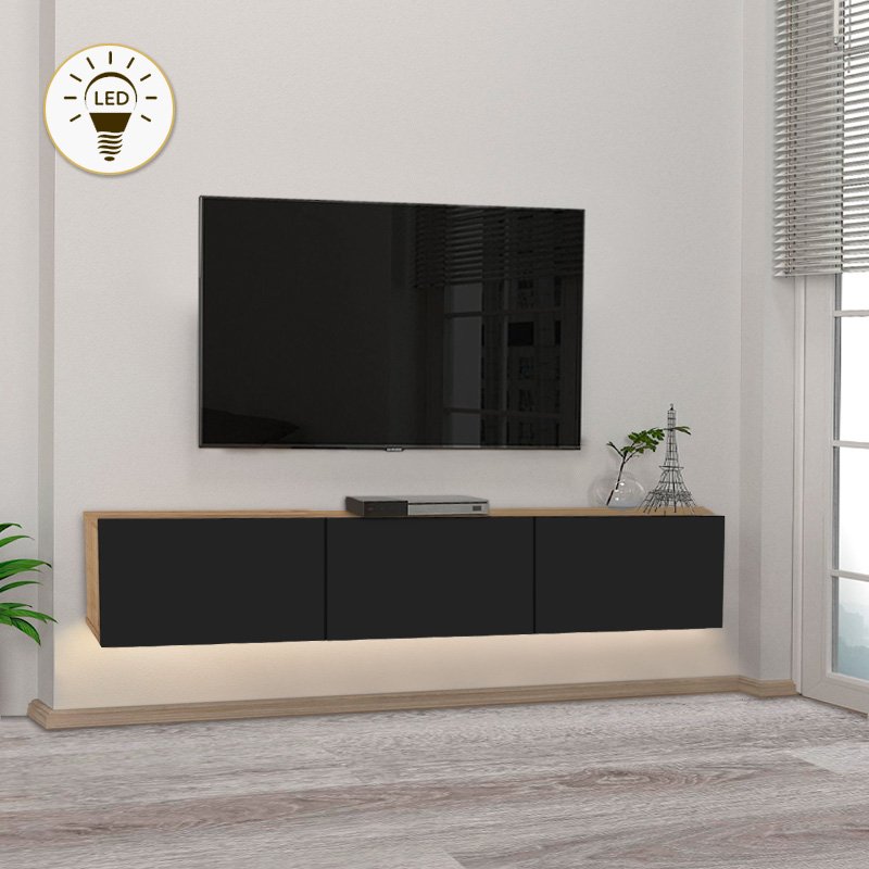 Έπιπλο τηλεόρασης επιτοίχιο Damla Megapap με LED χρώμα sapphire oak - μαύρο 180x29 Βρες το Έπιπλο τηλεόρασης επιτοίχιο Damla Megapap με LED χρώμα sapphire oak - μαύρο 180x29