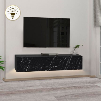 Βρες το Έπιπλο τηλεόρασης επιτοίχιο Aristo Megapap με LED χρώμα μαύρο - εφέ μαρμάρου 135x31