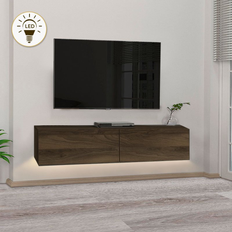 Έπιπλο τηλεόρασης επιτοίχιο Aristo Megapap με LED χρώμα καρυδί 135x31 Βρες το Έπιπλο τηλεόρασης επιτοίχιο Aristo Megapap με LED χρώμα καρυδί 135x31