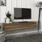 Έπιπλο τηλεόρασης επιτοίχιο Aristo Megapap με LED χρώμα καρυδί 135x31,6x25εκ. - Image 4