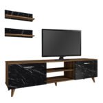 Έπιπλο τηλεόρασης Geacles Megapap χρώμα καρυδί - μαύρο εφέ μαρμάρου 180x40x50εκ. - Image 4