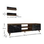 Έπιπλο τηλεόρασης Geacles Megapap χρώμα καρυδί - μαύρο εφέ μαρμάρου 180x40x50εκ. - Image 5