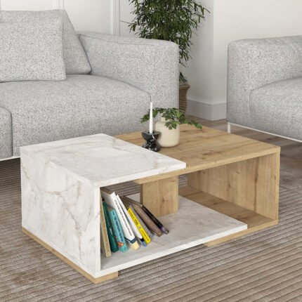 Βρες το Τραπεζάκι σαλονιού Mareta Megapap χρώμα λευκό εφέ μαρμάρου - sapphire oak 81