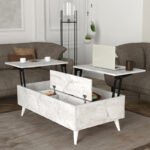 Τραπεζάκι σαλονιού Roy Megapap με σερβιτόρο χρώμα λευκό εφέ μαρμάρου 121x69x40εκ. - Image 3