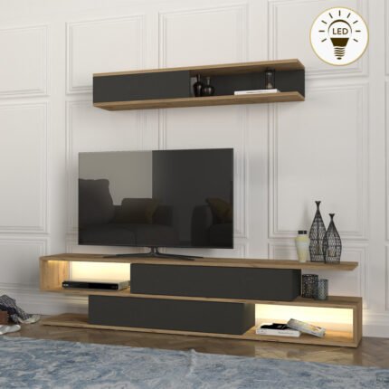 Βρες το Σύνθεση τηλεόρασης Manet Megapap με LED χρώμα sepet oak - ανθρακί 180x29