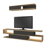 Σύνθεση τηλεόρασης Manet Megapap με LED χρώμα sepet oak - ανθρακί 180x29,5x39εκ. - Image 5