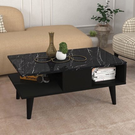 Βρες το Τραπεζάκι σαλονιού Andros Megapap χρώμα μαύρο - μαύρο εφέ μαρμάρου 90x54x39