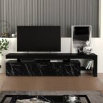 Έπιπλο τηλεόρασης Acnes Megapap χρώμα μαύρο - μαύρο εφέ μαρμάρου 220x40x52εκ. - Image 4