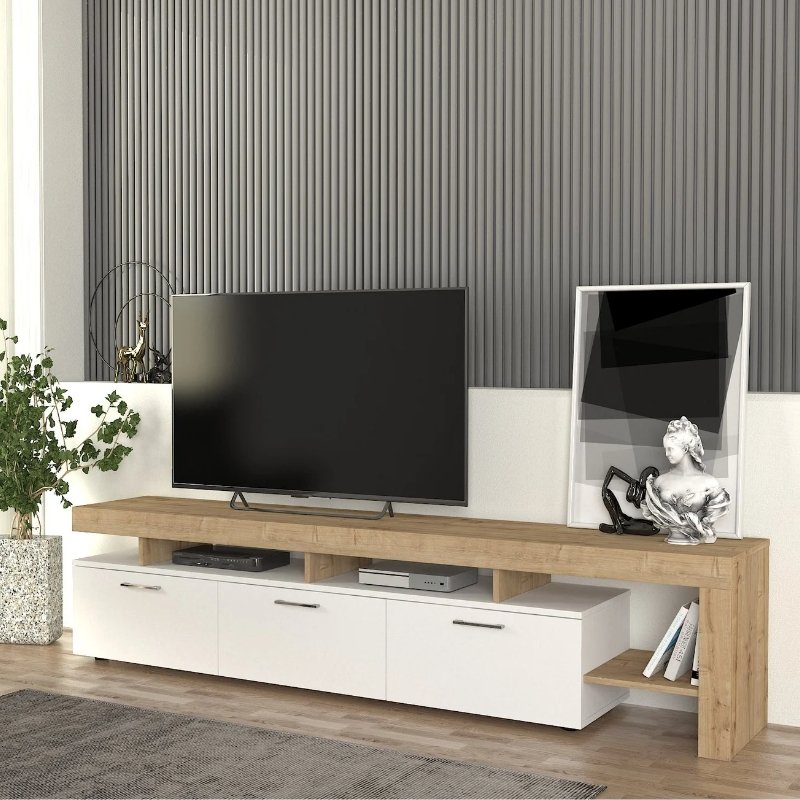 Έπιπλο τηλεόρασης Acnes Megapap χρώμα λευκό - sapphire oak 220x40x52εκ. Βρες το Έπιπλο τηλεόρασης Acnes Megapap χρώμα λευκό - sapphire oak 220x40x52εκ. σε μοναδική τιμή στο clickforshop.gr