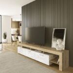 Έπιπλο τηλεόρασης Acnes Megapap χρώμα λευκό εφέ μαρμάρου - sapphire oak 220x40x52εκ. - Image 5