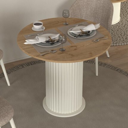 Βρες το Τραπέζι Bohema Megapap χρώμα ivory - sepet oak Ø90x77