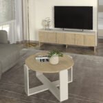 Τραπεζάκι σαλονιού Rebel Megapap χρώμα rota oak - sandstone Ø70x38εκ. - Image 4